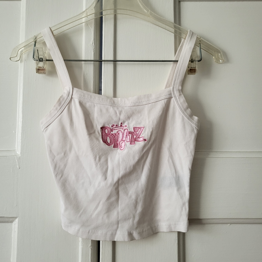 DOLLS KILL x BRATZ Girlz Really Rock Logo Cropped Tank Top Scoop Neck White XS